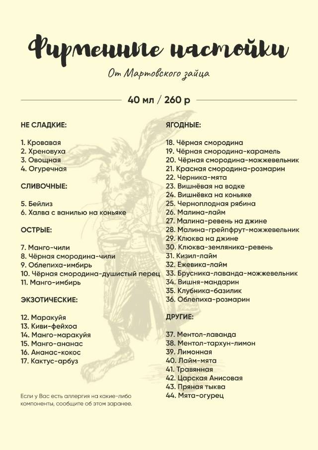 Кроличья нора меню