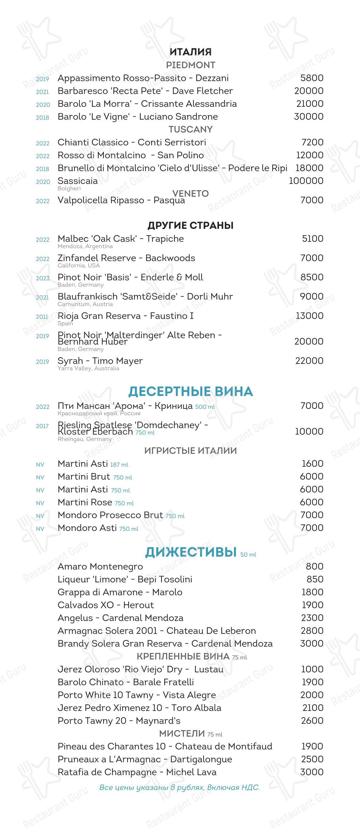 Меню ресторана Клёво в Сочи