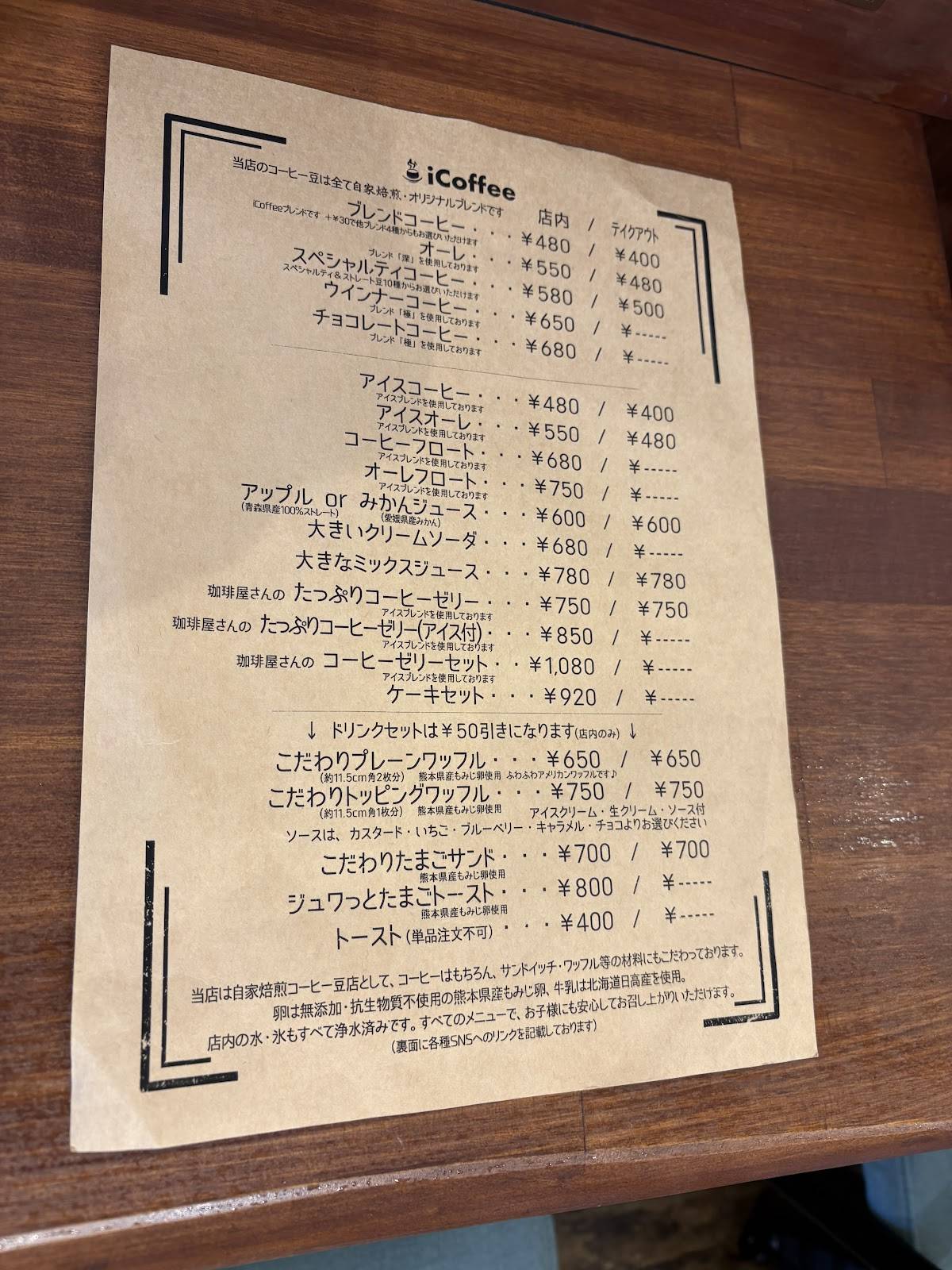 iCoffee меню