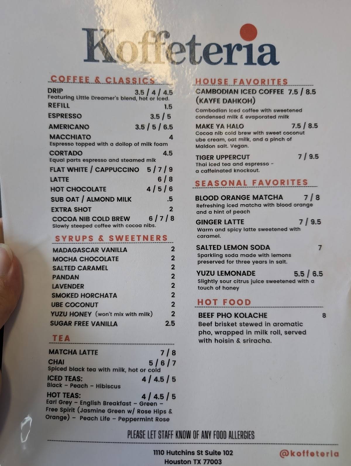 Koffeteria меню