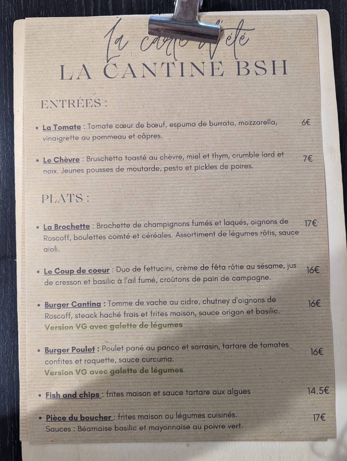 La Cantine bsh меню