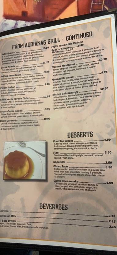 Adriana's меню
