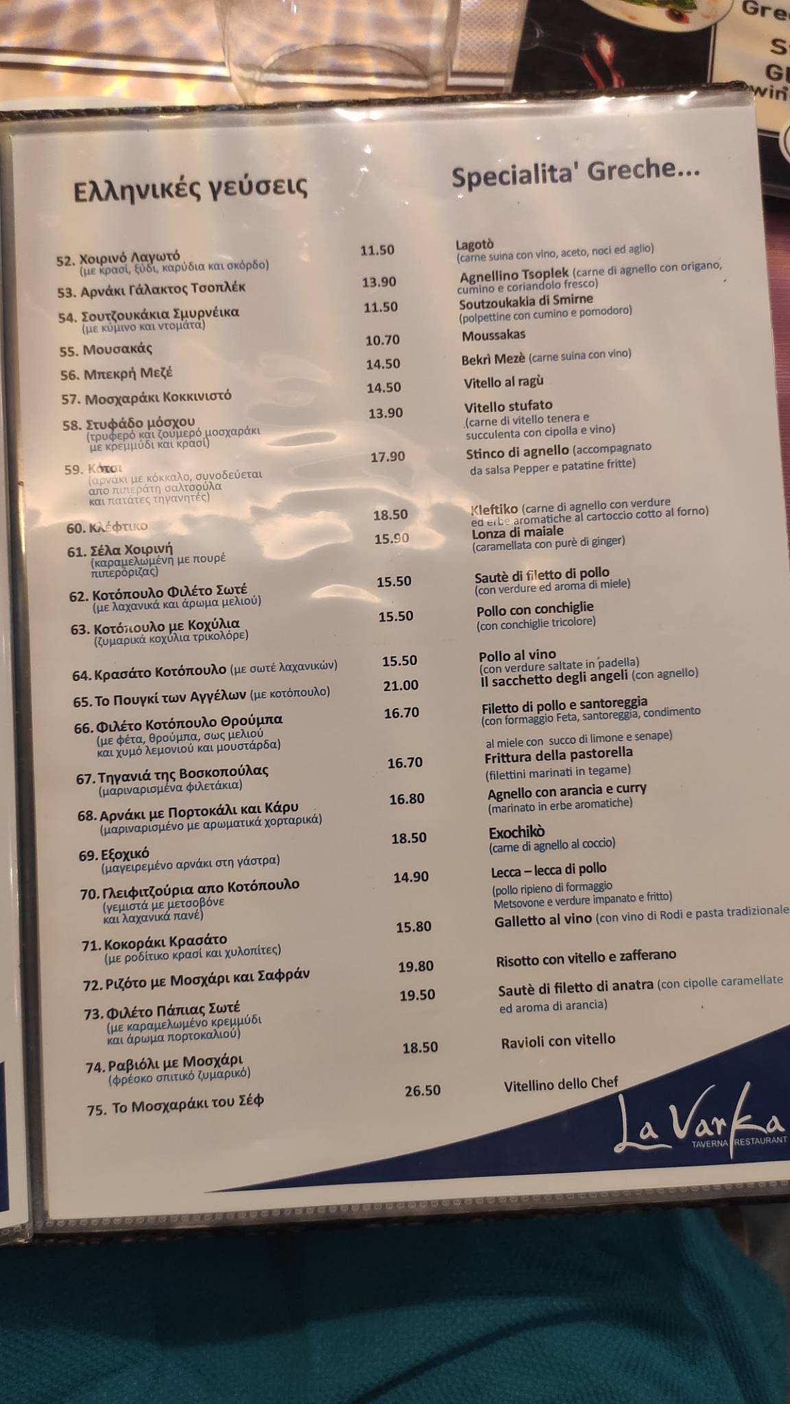 La Varka меню