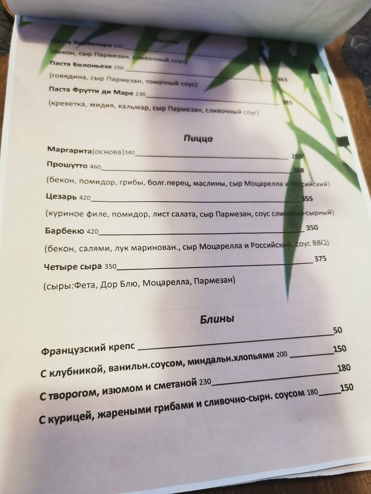 Арт-Кафе Летчики меню
