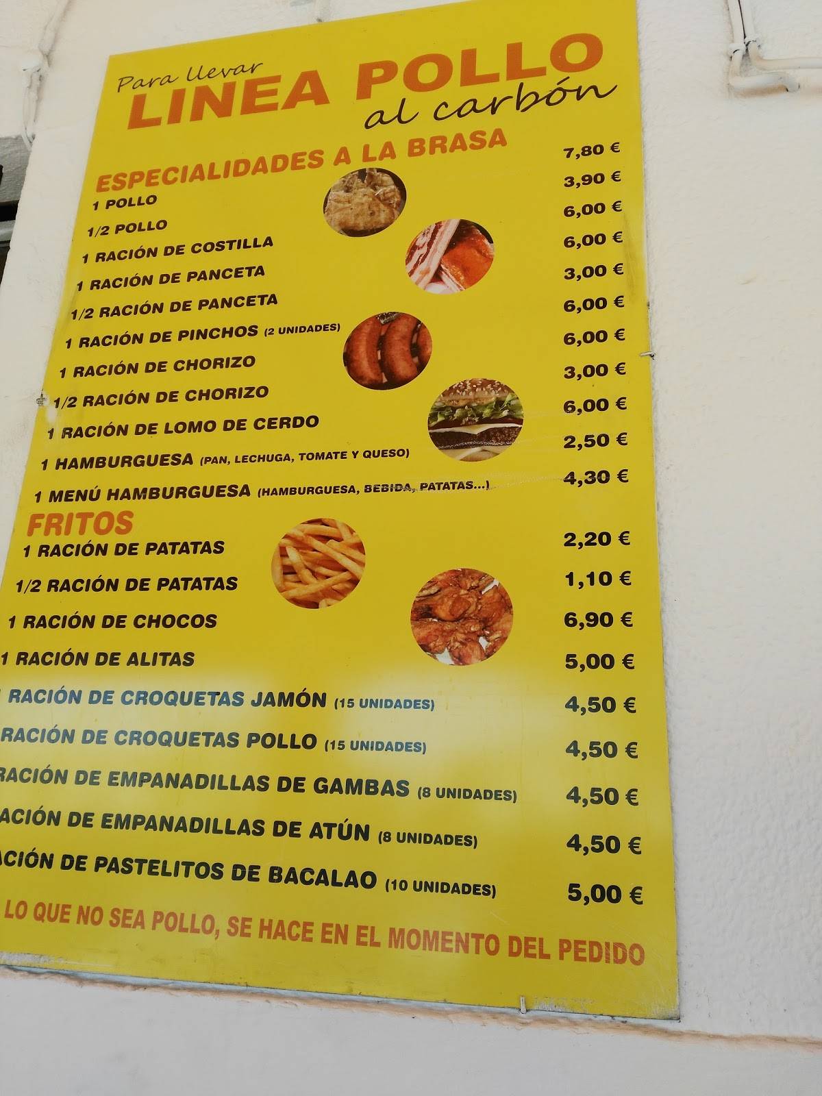 Línea Pollo Al Carbón меню