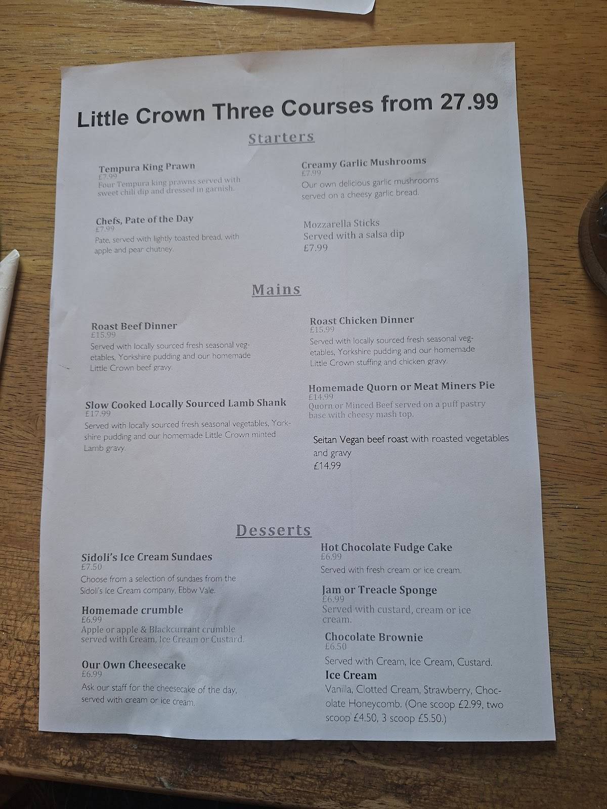 Little Crown Inn меню