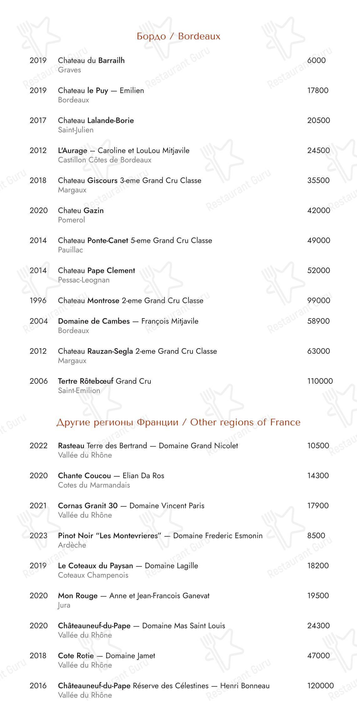 Меню ресторана Londri - Dinner Menu