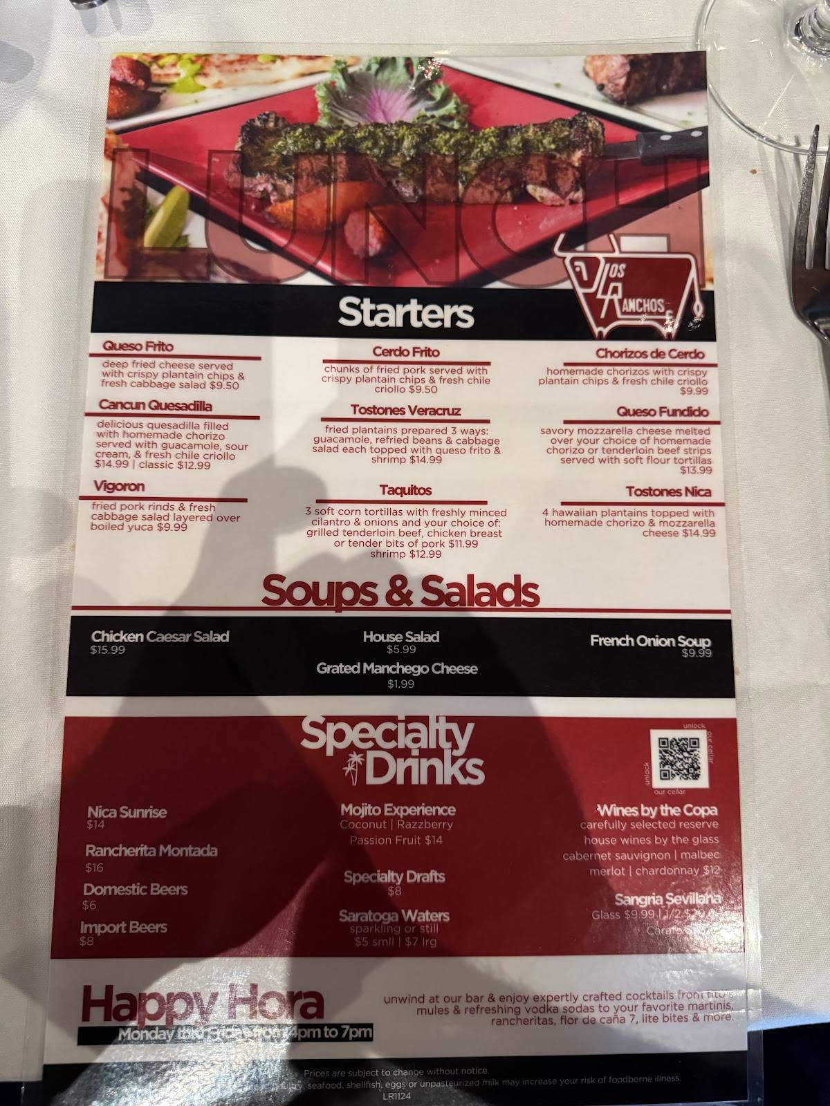 Los Ranchos Steakhouse меню