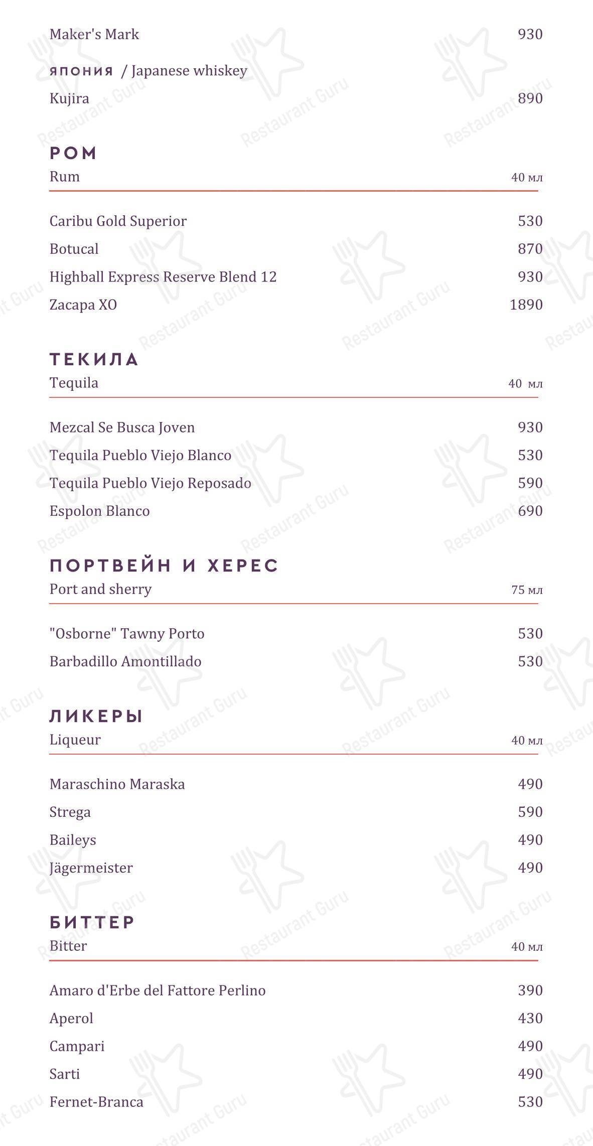 Меню напитков ресторана Луч в Санкт-Петербурге