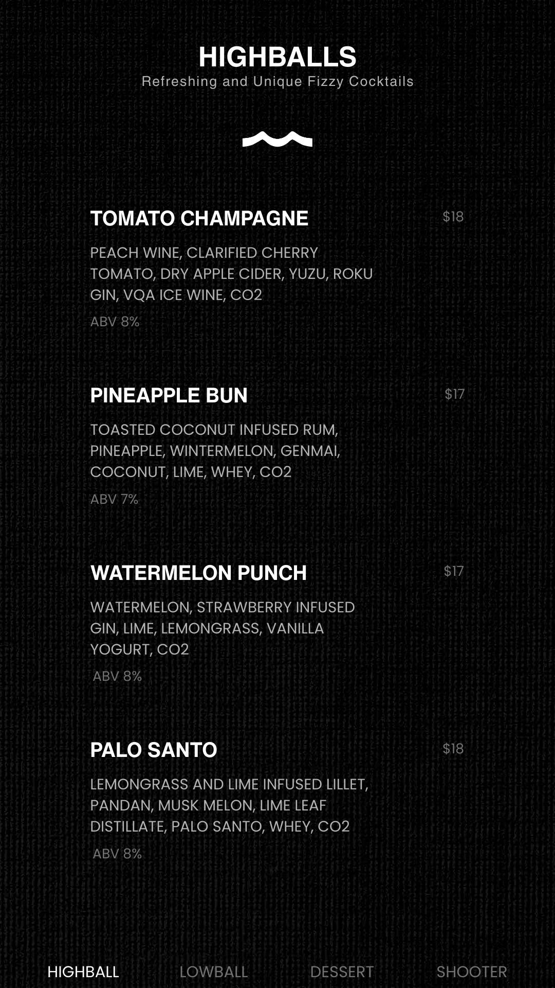 M2 Cocktail Bar меню