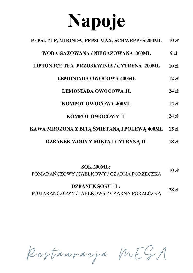 MESA меню