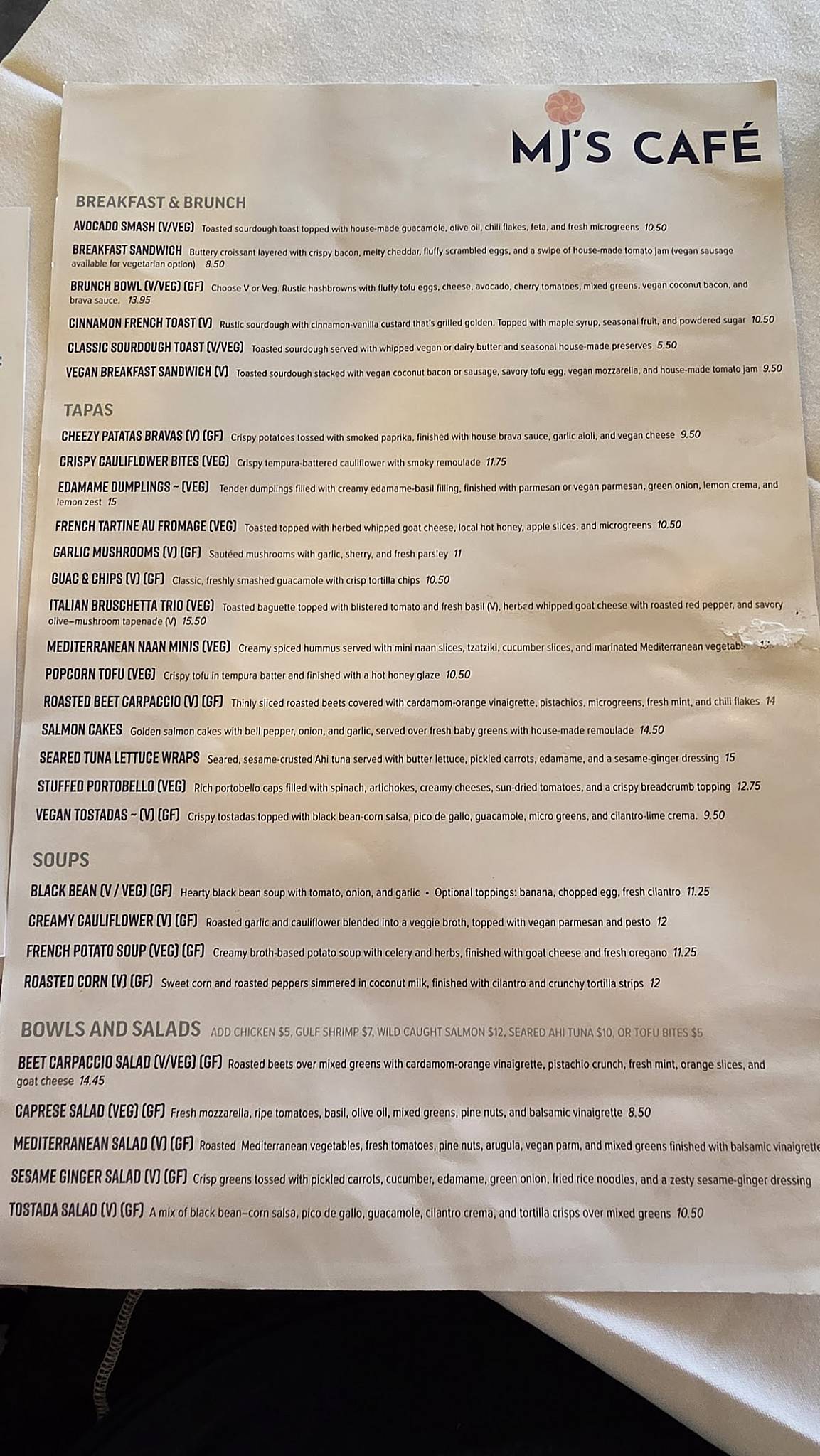 MJ'S café меню