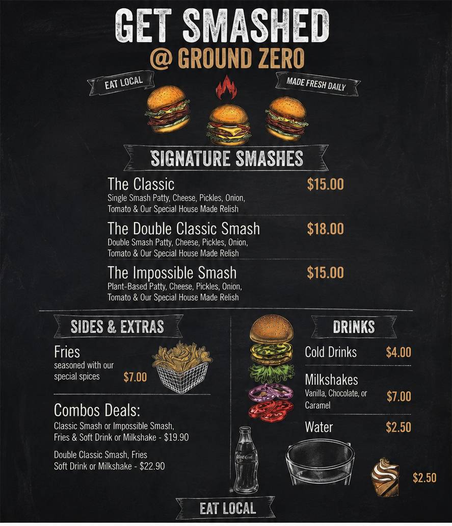 Ground Zero Cafe меню