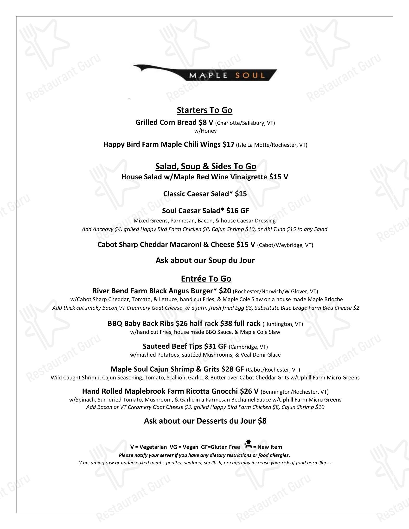 Меню ресторана Maple Soul - Takeaway Menu