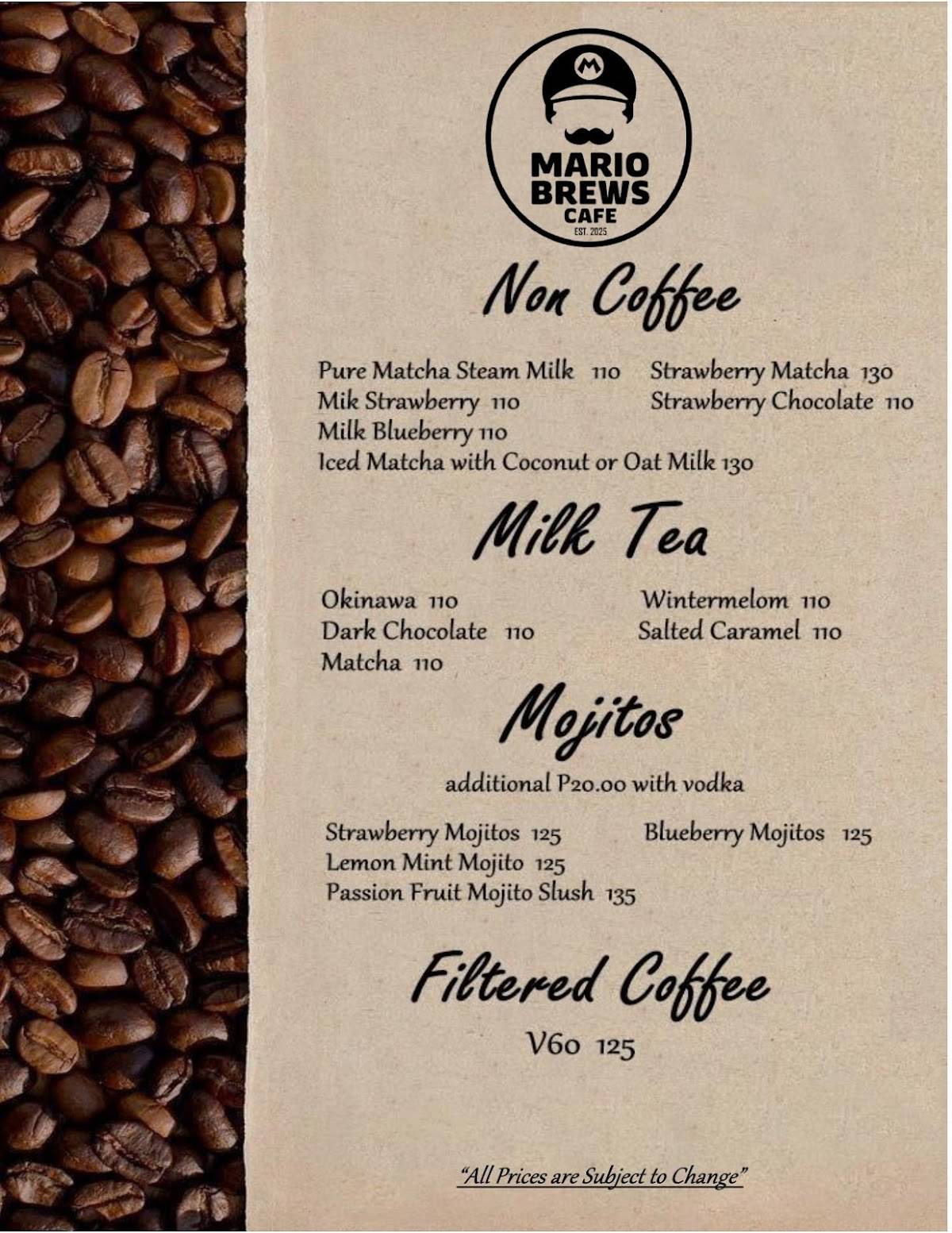 Mario Brews Cafe меню