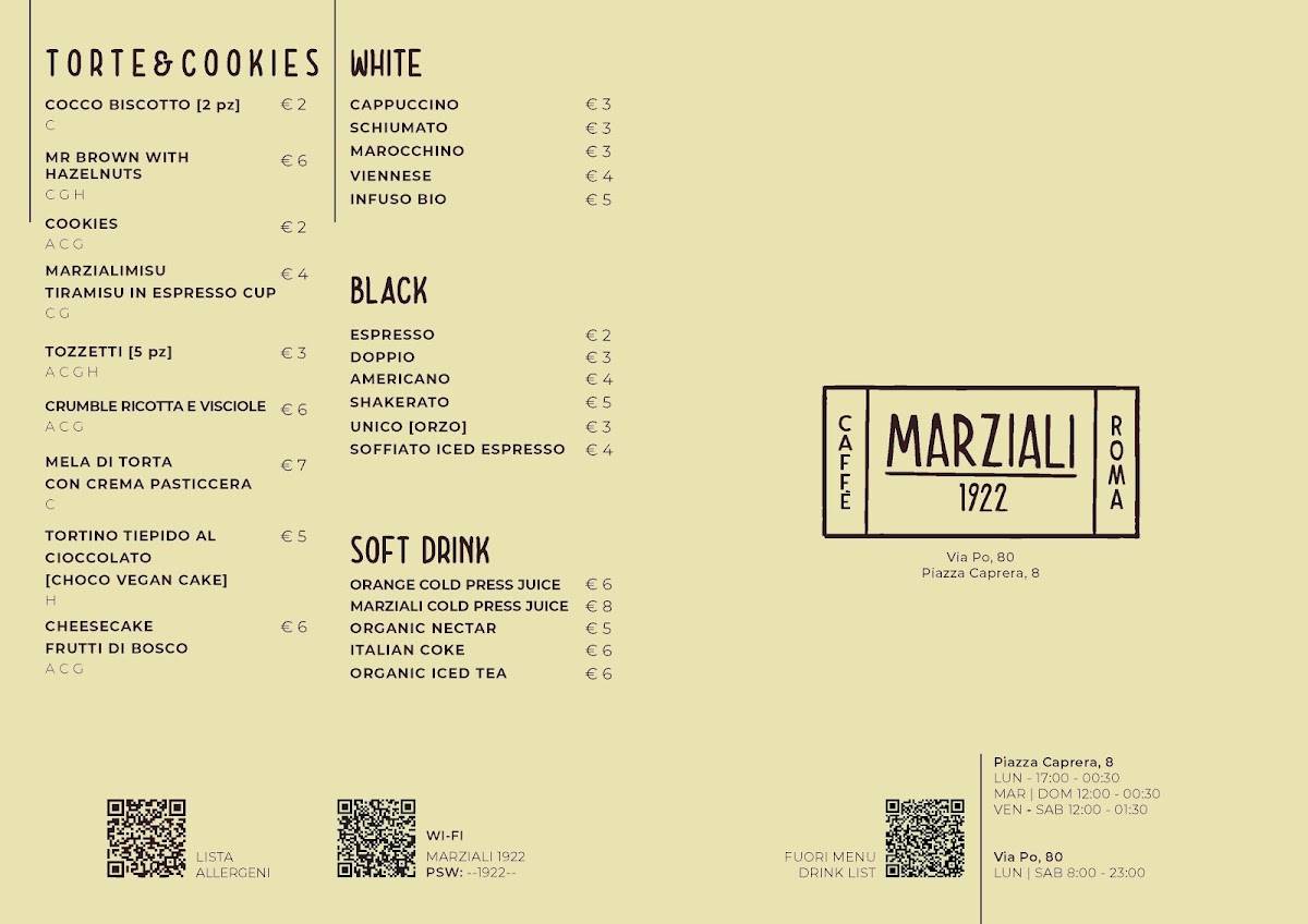 Marziali 1922 - Piazza Caprera меню