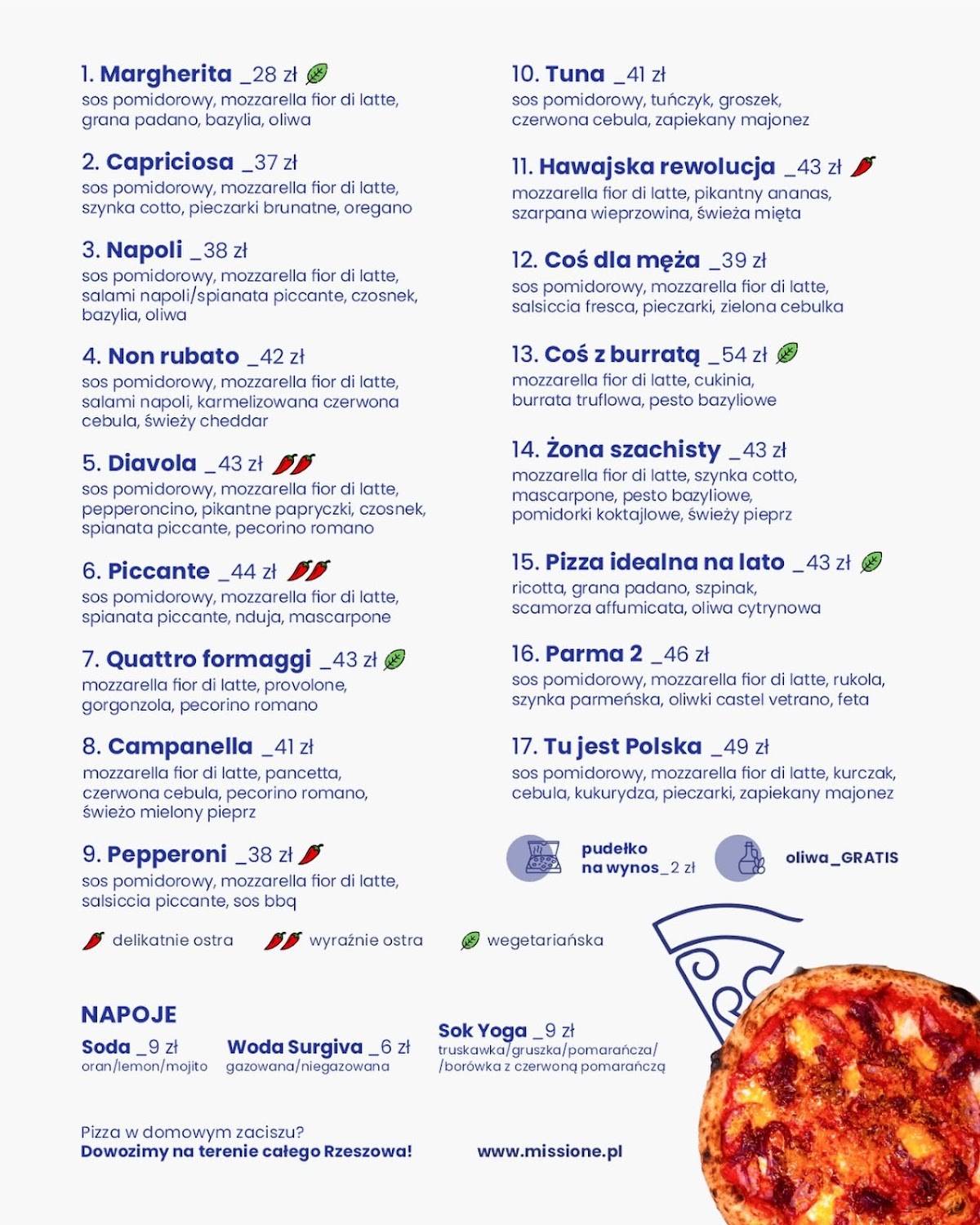 Missione Pizza Rzeszów Brydaka меню