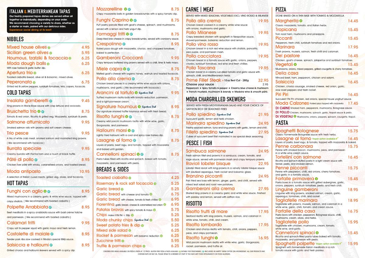 Moda Italian Restaurant меню