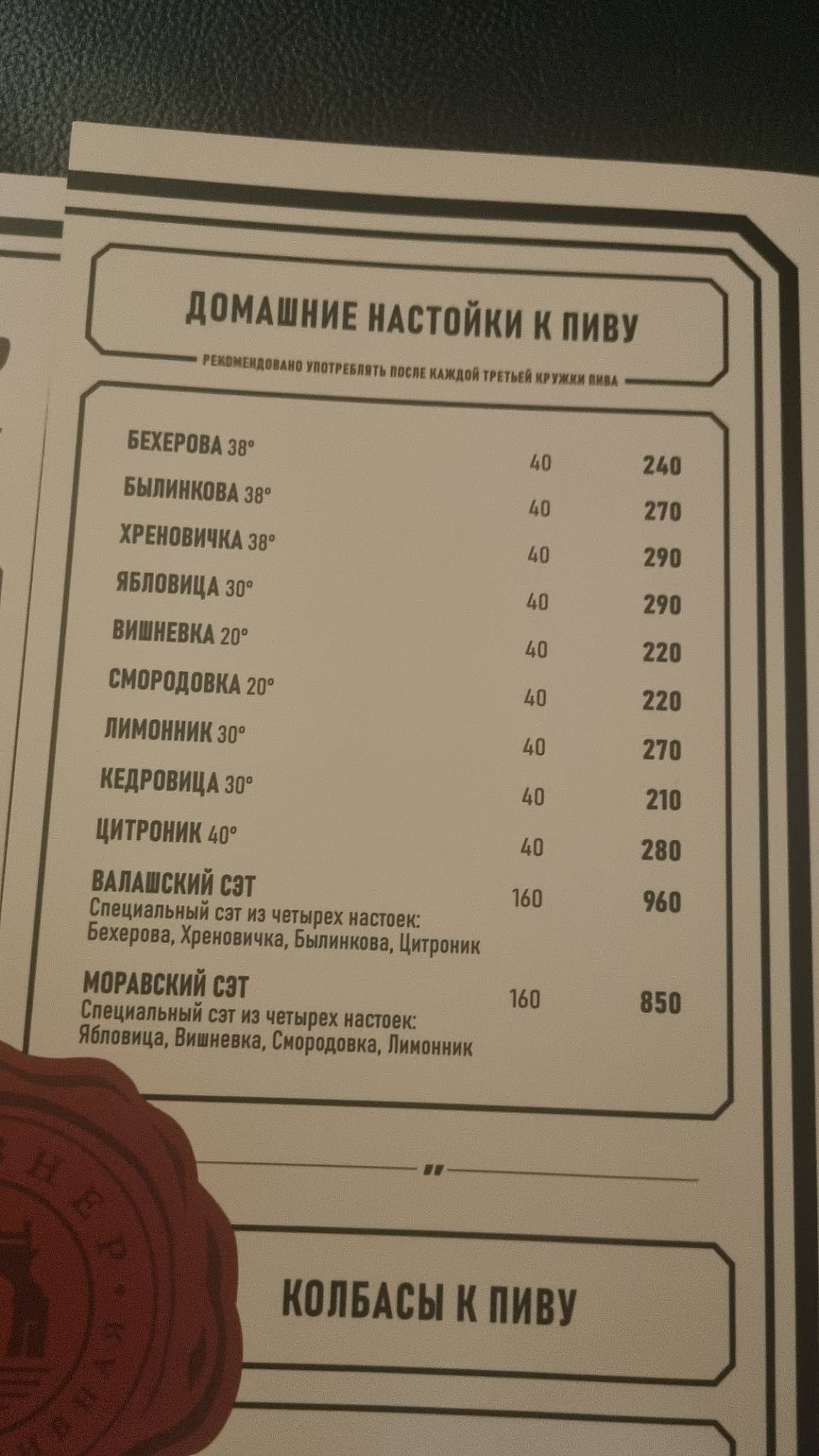 Пилзнер меню