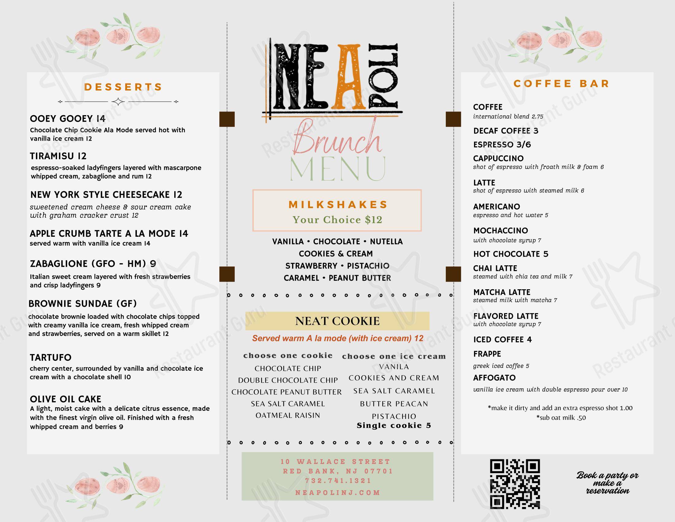 Меню напитков пиццерии Neapoli Italian Kitchen в Реде Банк