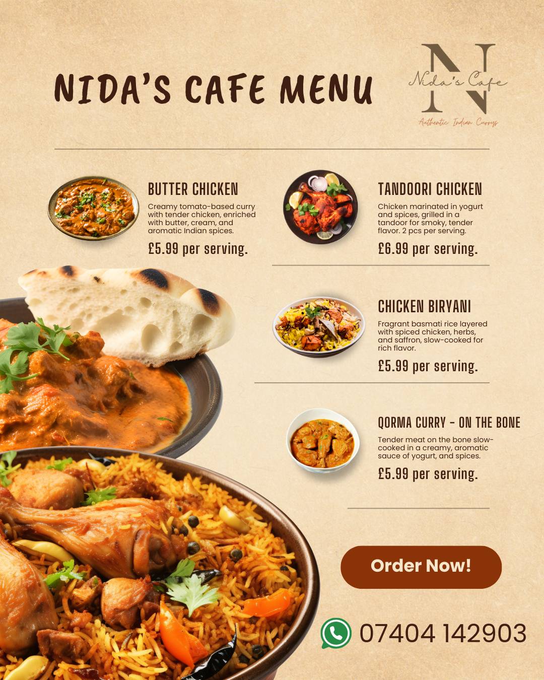 Nida's Cafe меню