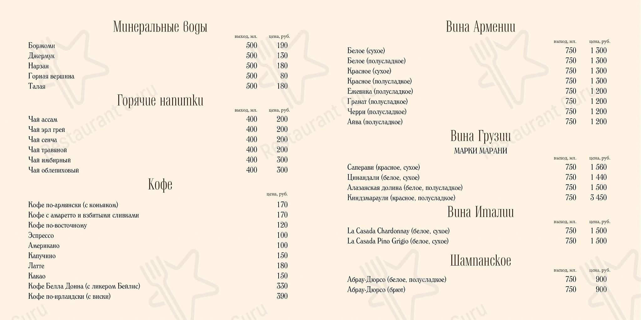 Lunch Menu ресторана Ной