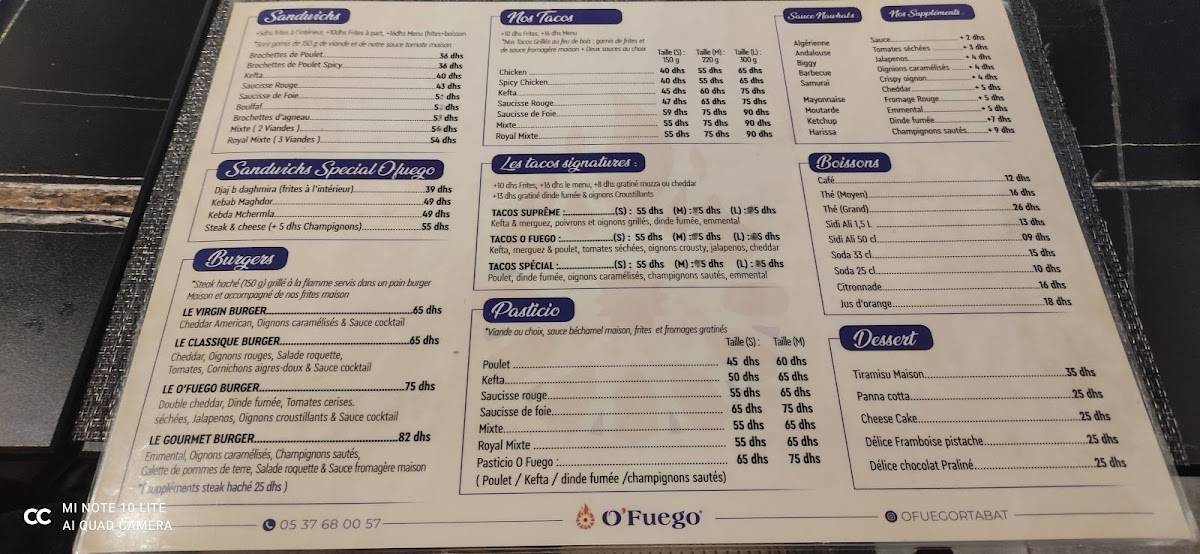 O'Fuego меню