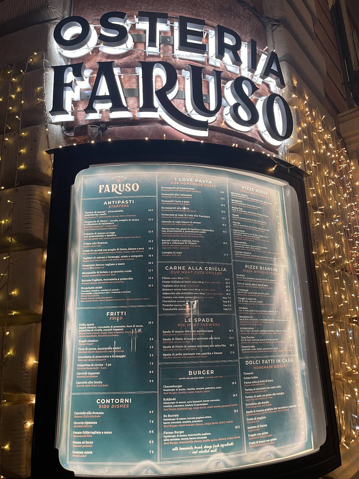 OSTERIA FARUSO меню