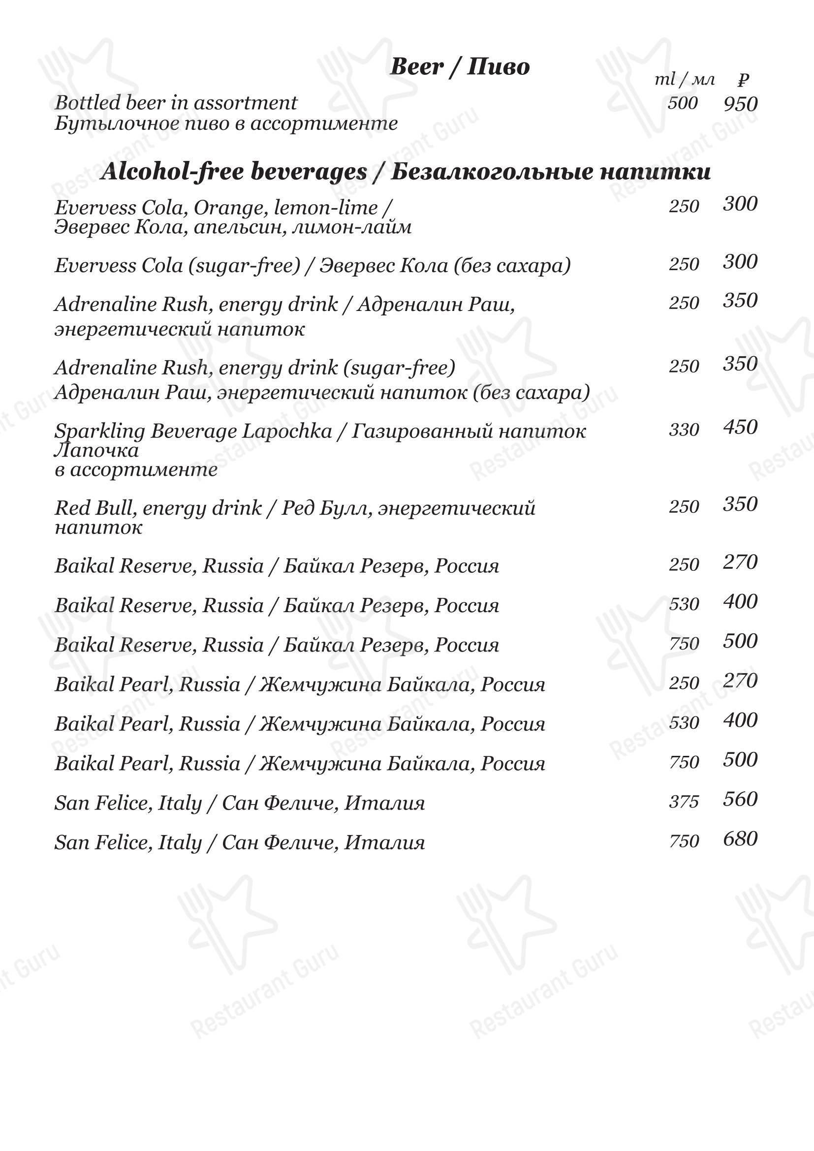 Облака в Челябинске - Коктейльная карта
