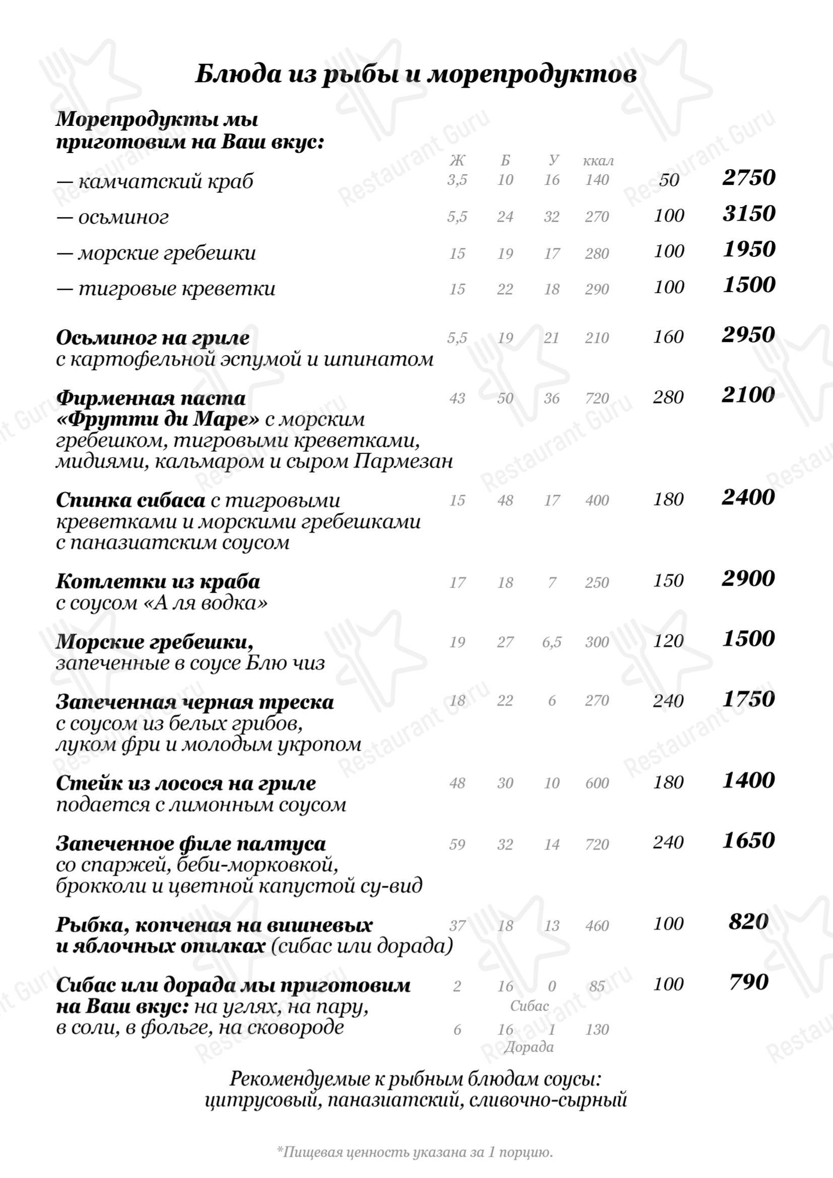 Меню ресторана Облака в Челябинске
