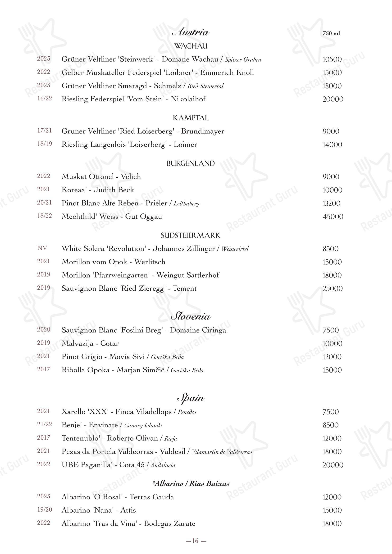 Wine Menu ресторана Oltremare