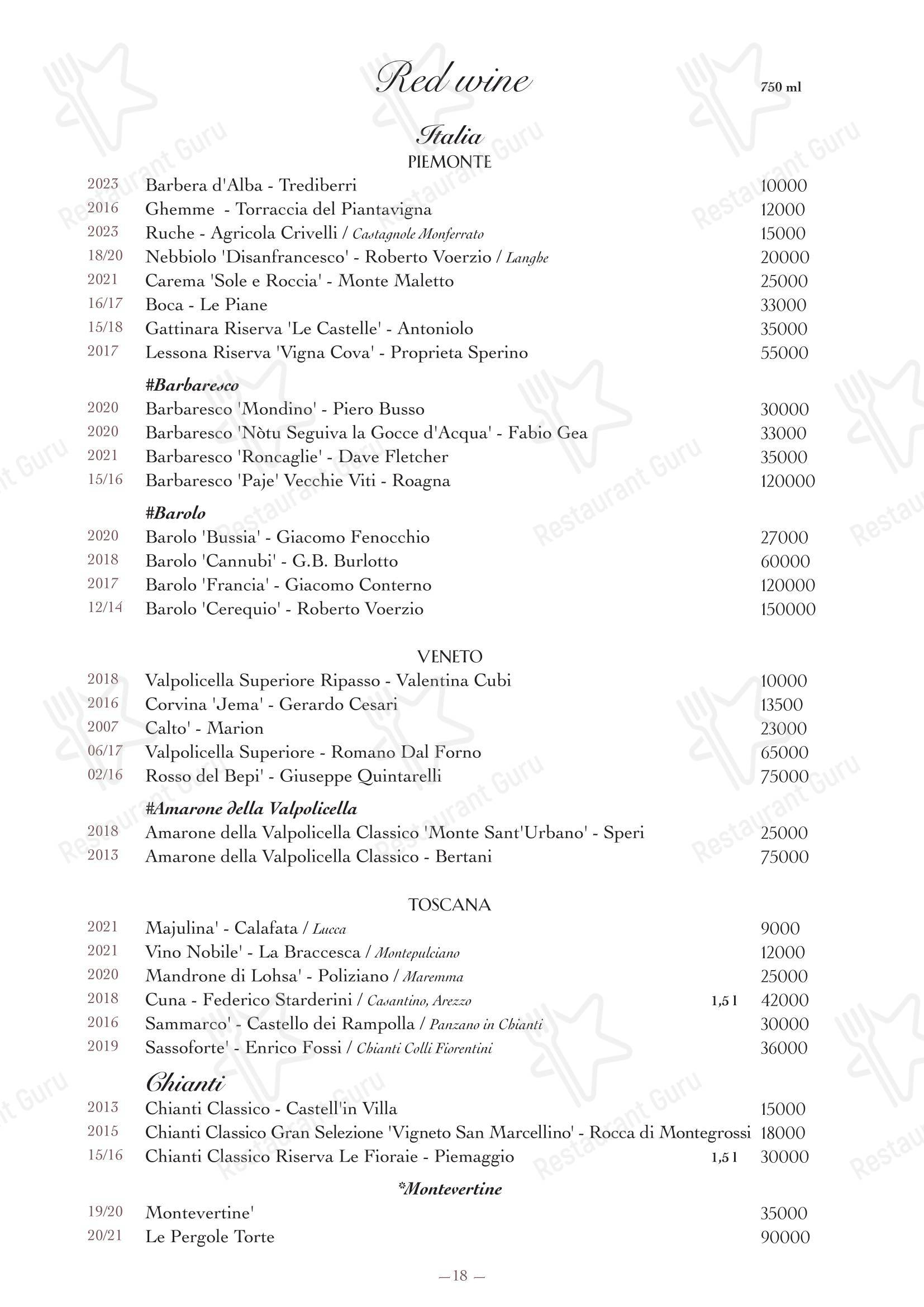 Wine Menu ресторана Oltremare в Москве