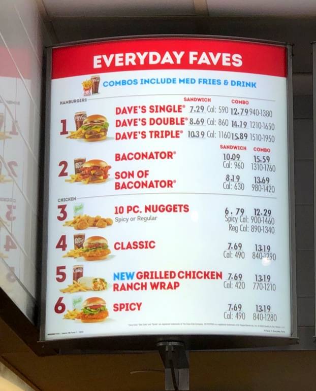 Wendy's меню