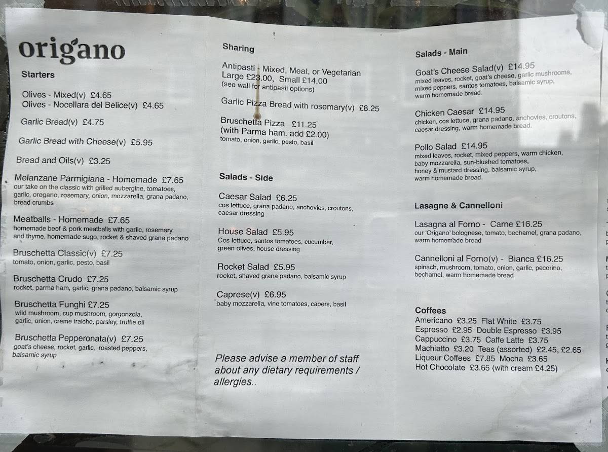 Origano Cafe & Pizzeria меню