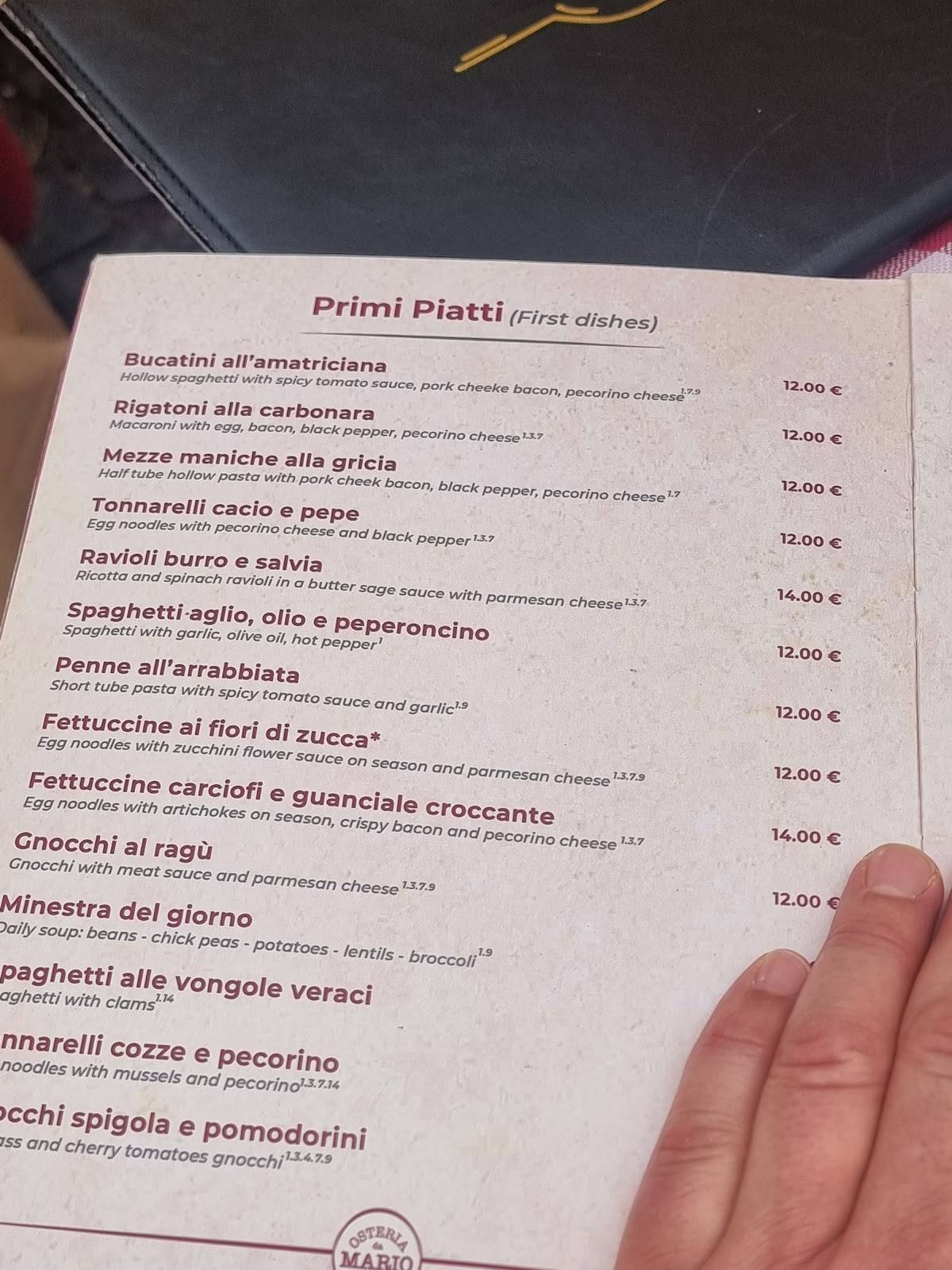 Osteria da Mario меню