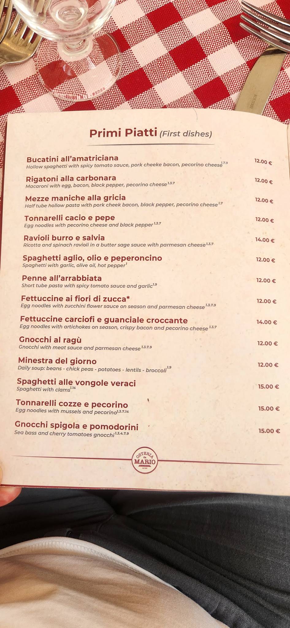 Osteria da Mario меню
