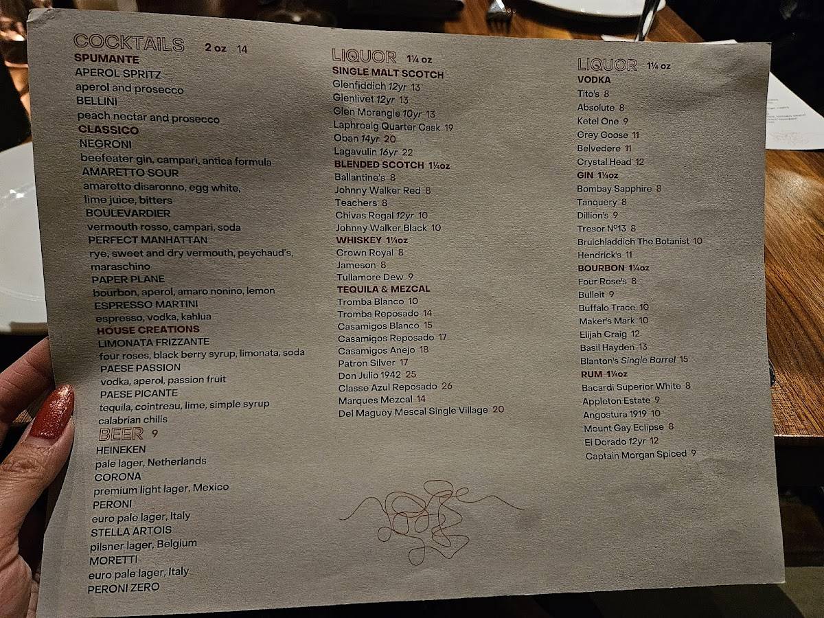 Paese Ristorante меню