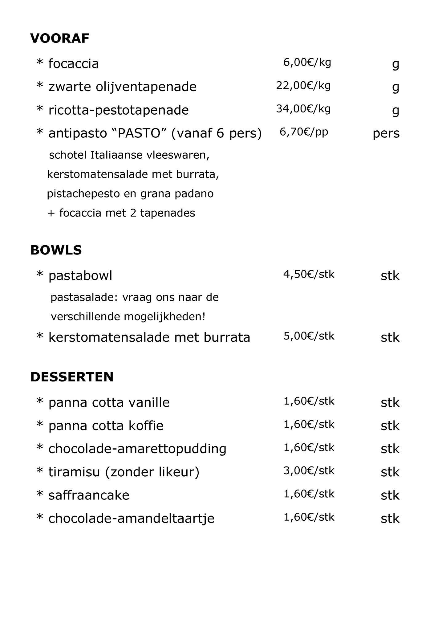 PASTO PASTA меню
