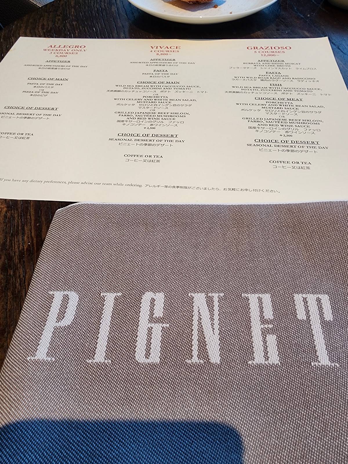 PIGNETO меню