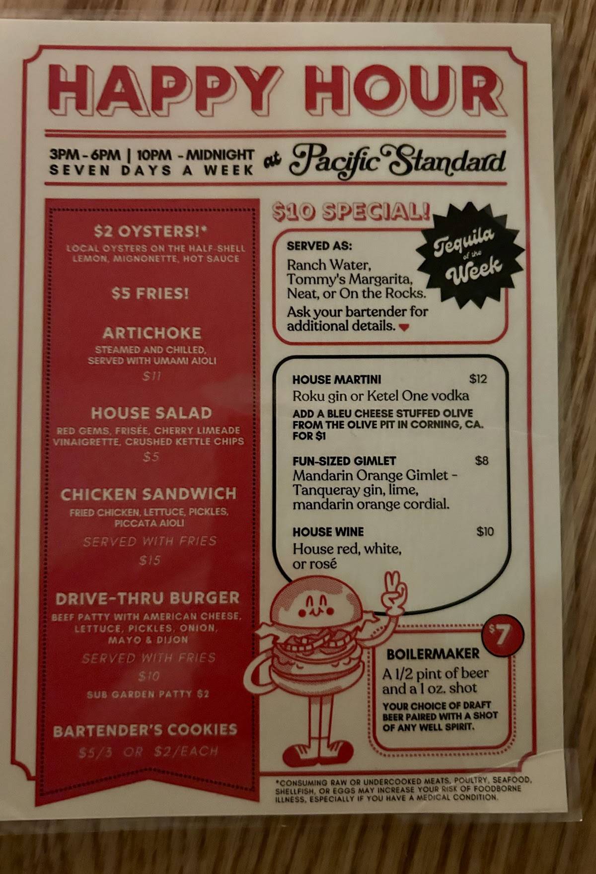 Pacific Standard меню