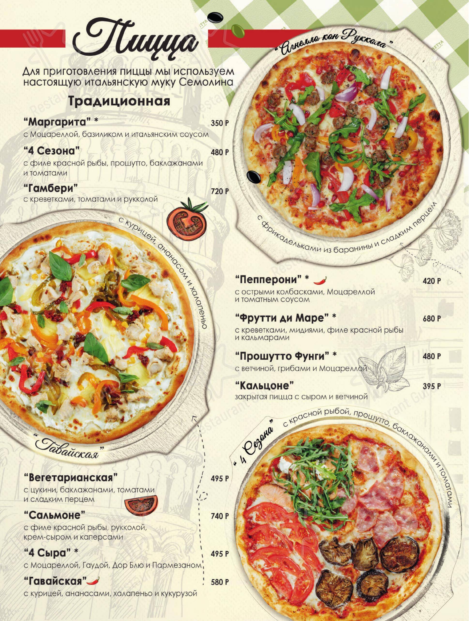 Меню для посетителей ресторана Панчетта