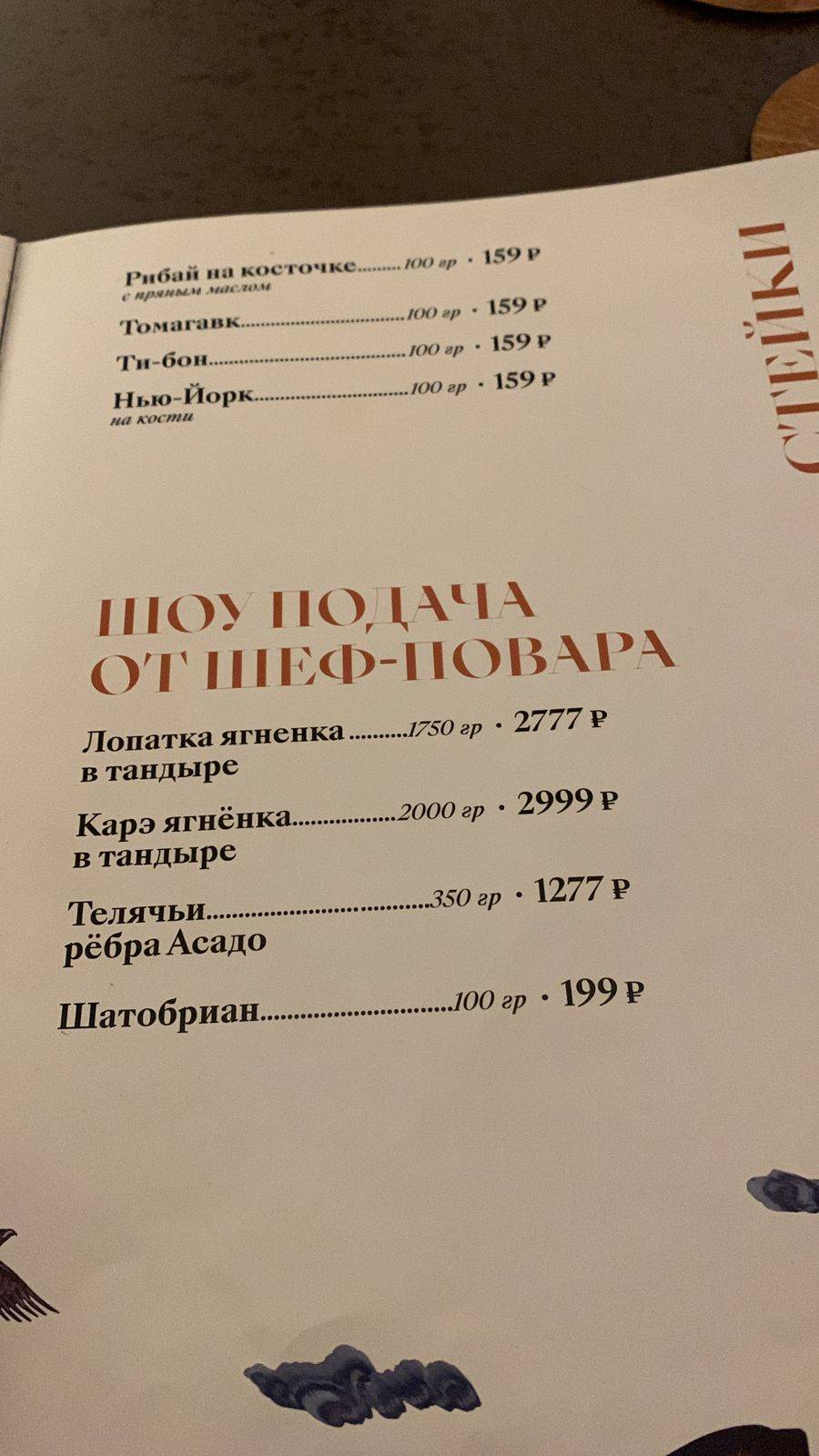 Папаха меню