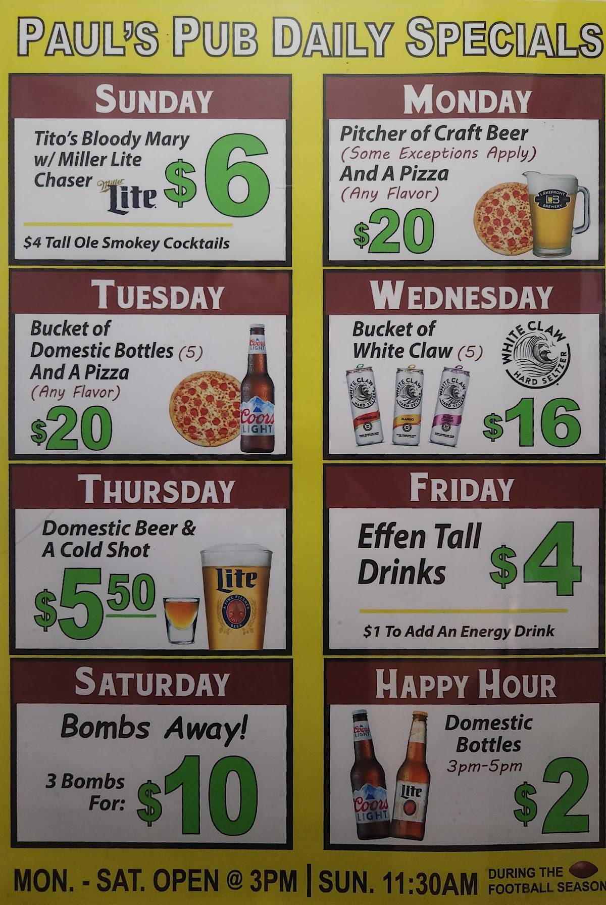 Paul's Pub Racine меню