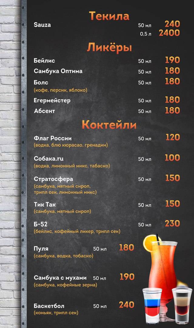 Первый металлист меню
