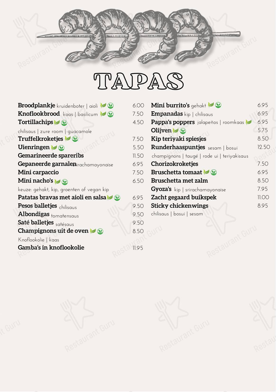 Ночное меню ресторана Pesos Food and Drink