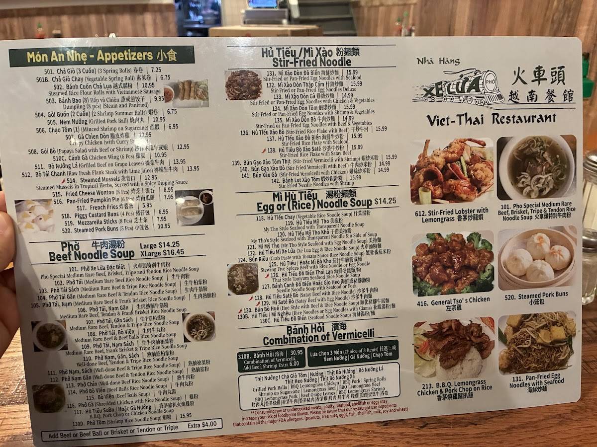 Pho Xe Lua Viet Thai Restaurant меню