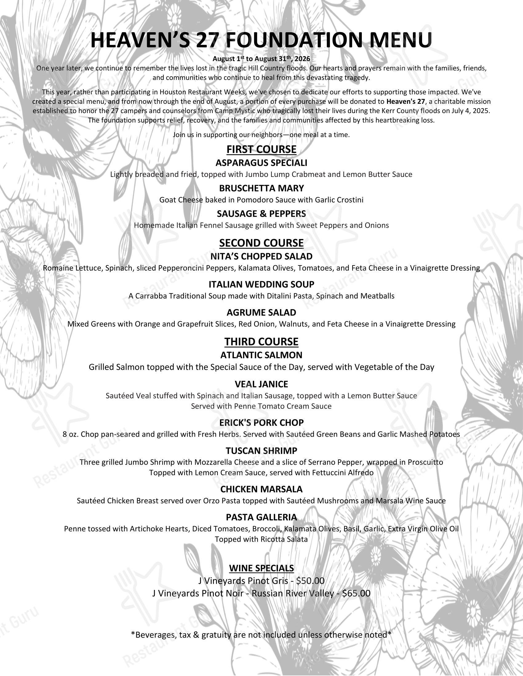 Меню напитков ресторана Piatto Ristorante