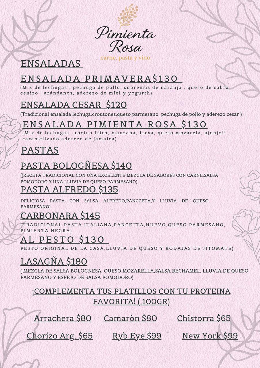 Pimienta Rosa меню