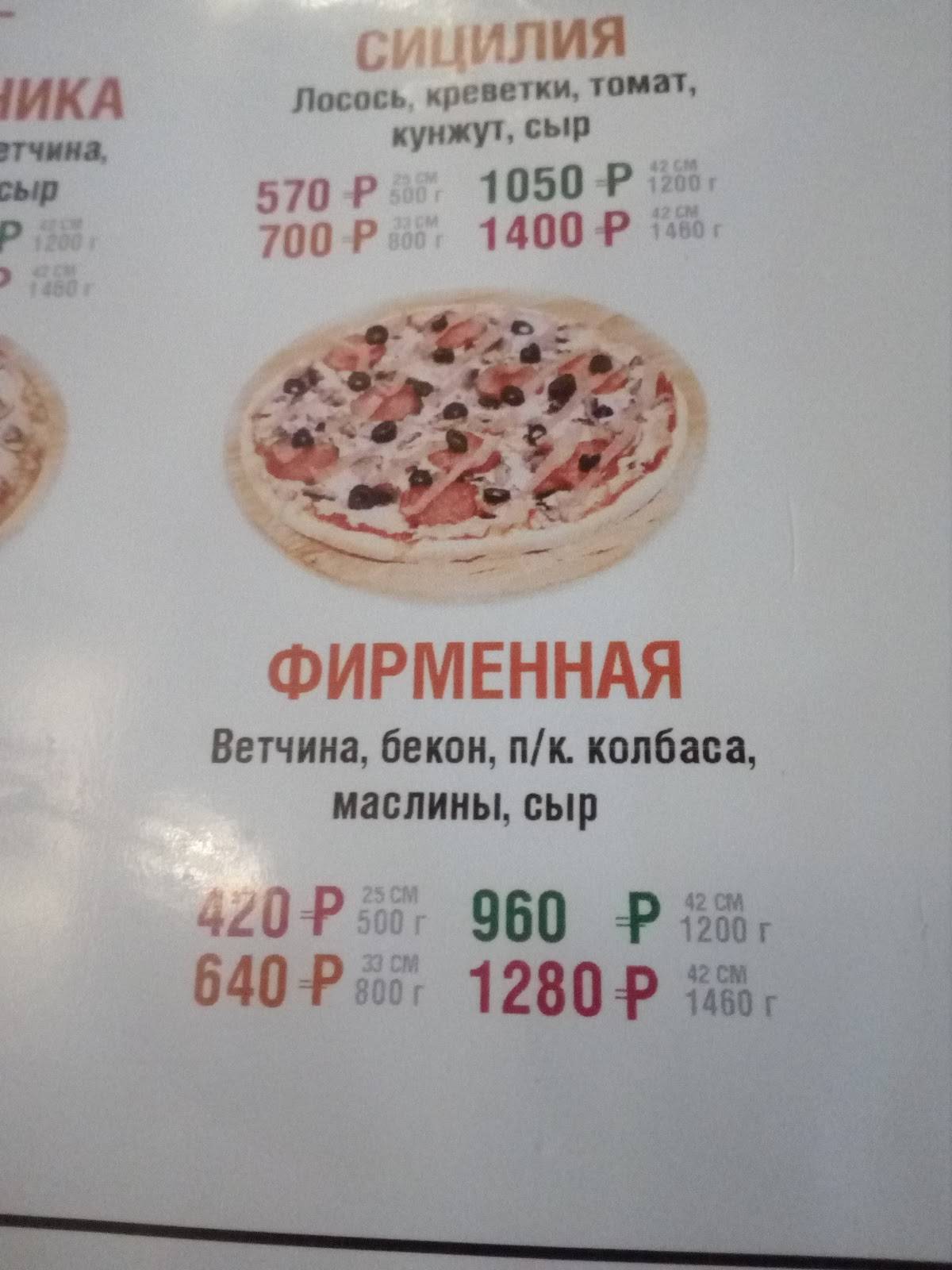 Пиццарица меню