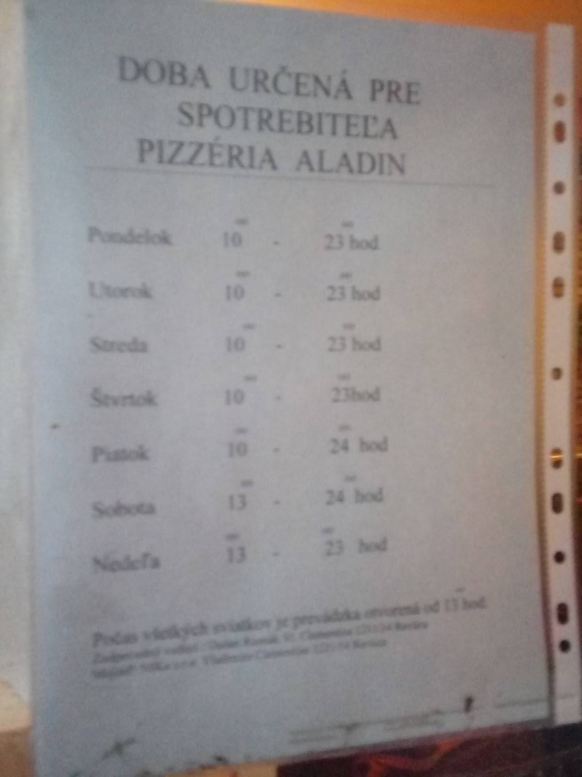 Pizza Aladin меню